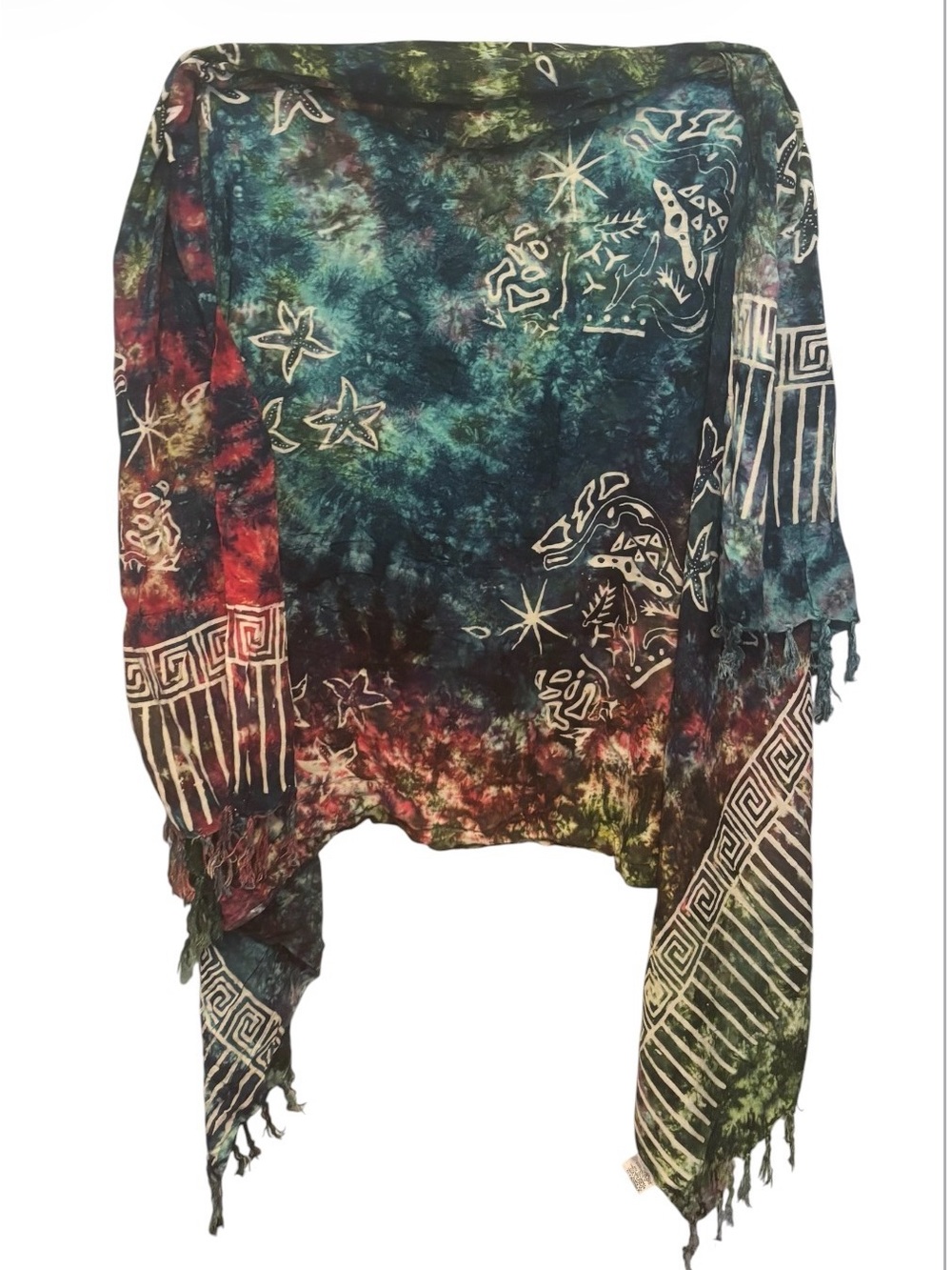 Bohemian Tie-Dye Starfish Shawl Top - Multicolor sarong wrap